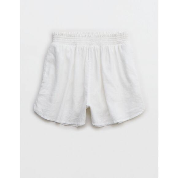 Aerie Linen Blend High Waisted Shorts White Size XXL NWT Smocked Waistband - Picture 4 of 10